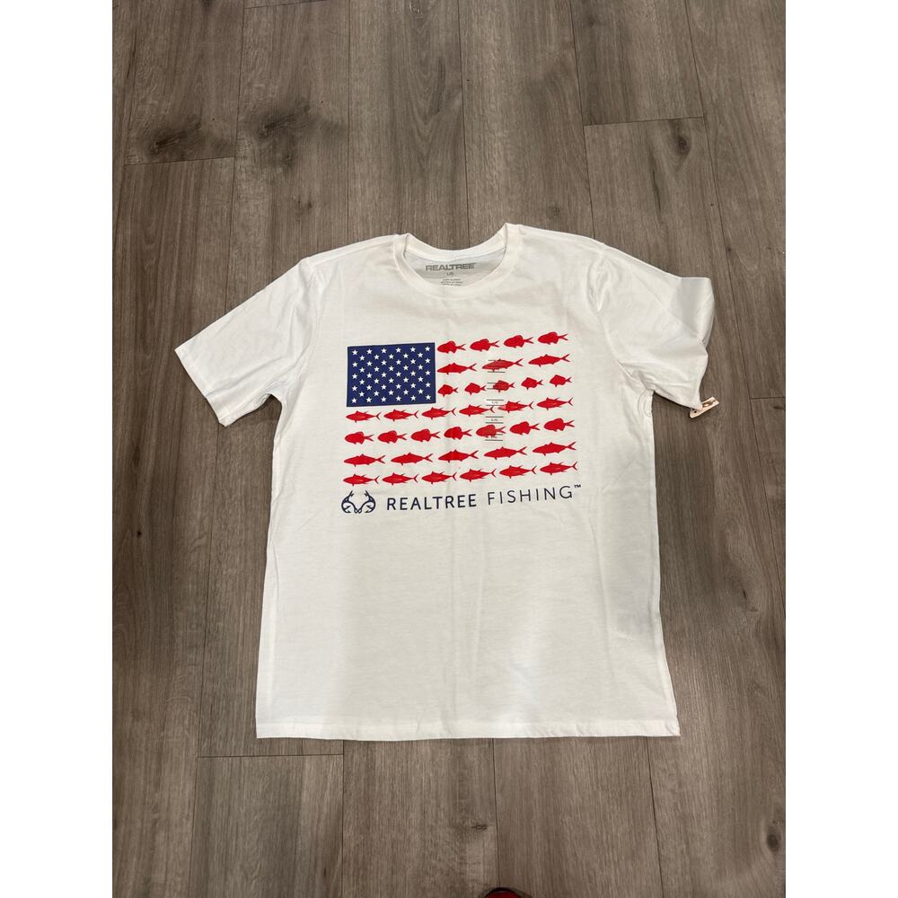 Realtree Fishing American Flag T Shirt Men's Size L
